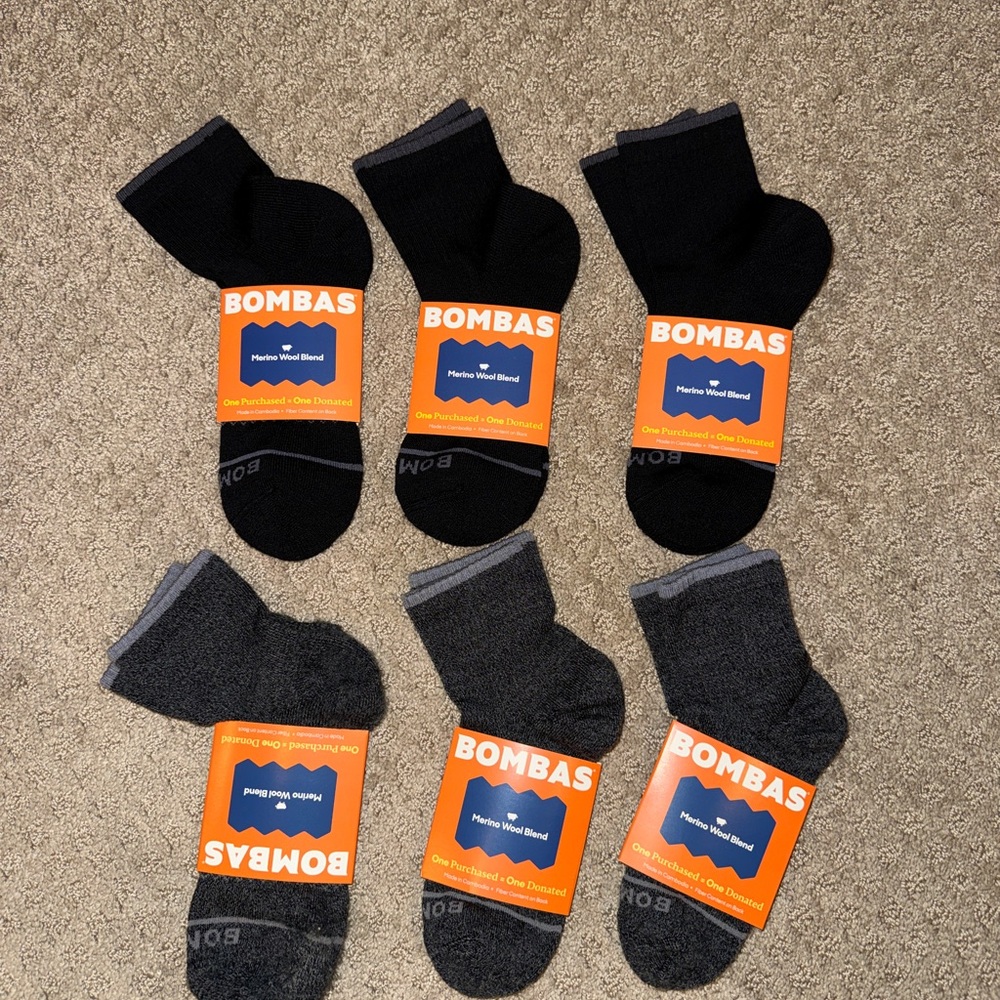 Bombas 6-Pack Men’s Merino Wool Blend Quarter Length Socks In Black And Charcoal